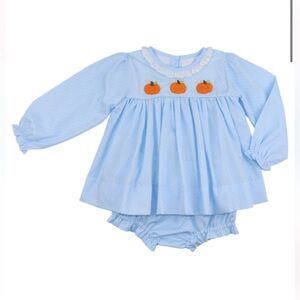 Cecil & Lou Blue Dot Pique Crochet Pumpkin Diaper Set, Size 6mo